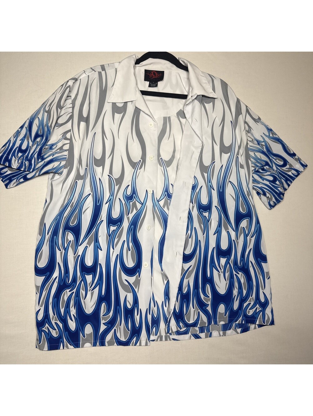 Mens Vintage Dragonfly Clothing Button Down Shirt WithTribal Flames Size L